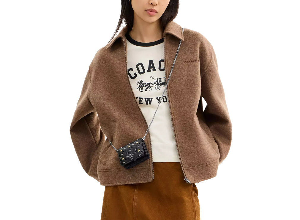 Coach Women's Mini Wallet On A Chain With Rivets Novelty Leather/Silver