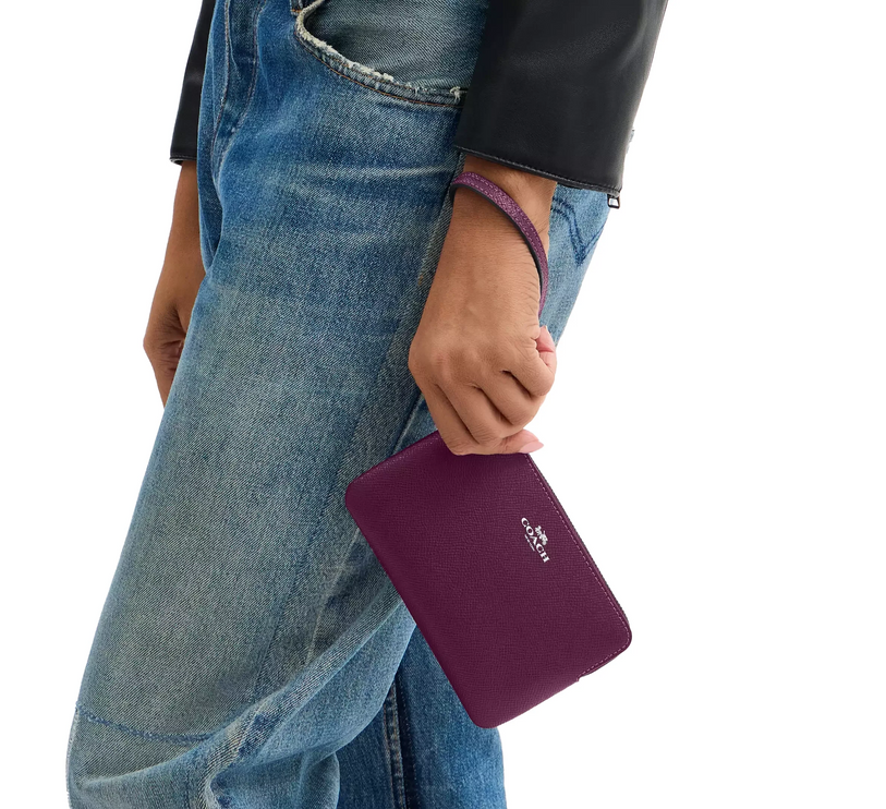 Coach Women's Corner Zip Wristlet Silver/Plum/Jasmine