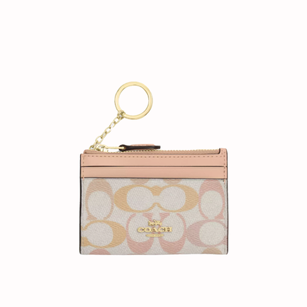 Coach Women's Mini Skinny Id Case In Pretty Signature Canvas Gold/Chalk/Pink