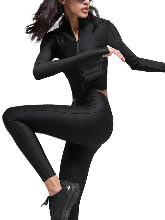 alo Women's Airlift Ignite Zip Up Jacket Black