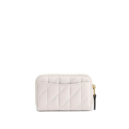 Coach Women's Essential Small Zip Around Card Case With Pillow Quilting Brass/Chalk