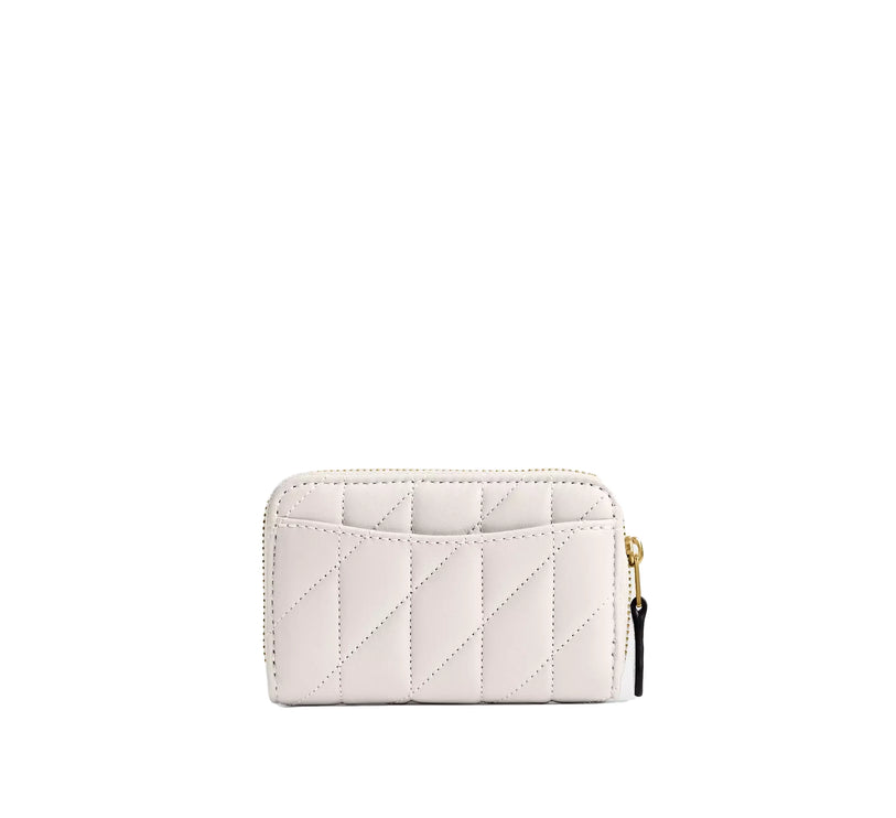 Coach Women's Essential Small Zip Around Card Case With Pillow Quilting Brass/Chalk