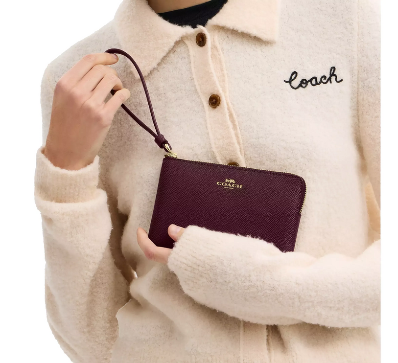 Coach Women's Corner Zip Wristlet Gold/Maroon