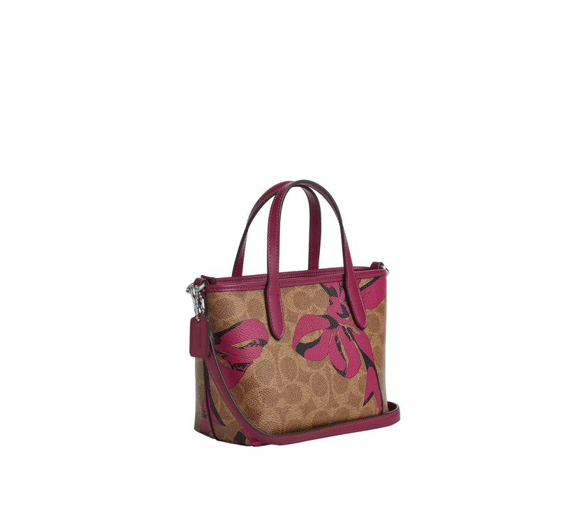 Coach Women's City Mini Tote Bag In Signature Canvas With Bow Print Silver/Tan/Pink Multi