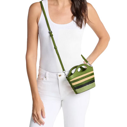 Michael Kors Women's Tatum Small Striped Woven Crossbody Bag Lime