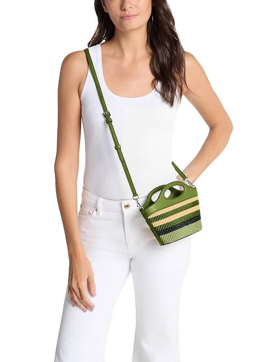 Michael Kors Women's Tatum Small Striped Woven Crossbody Bag Lime