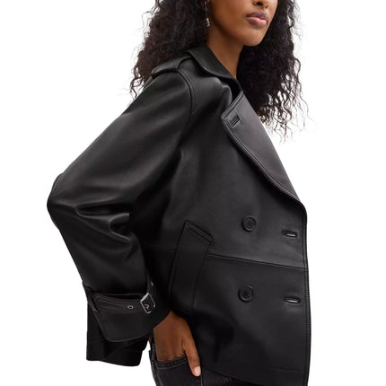 Coach Women's Mini Leather Trench Coat Black