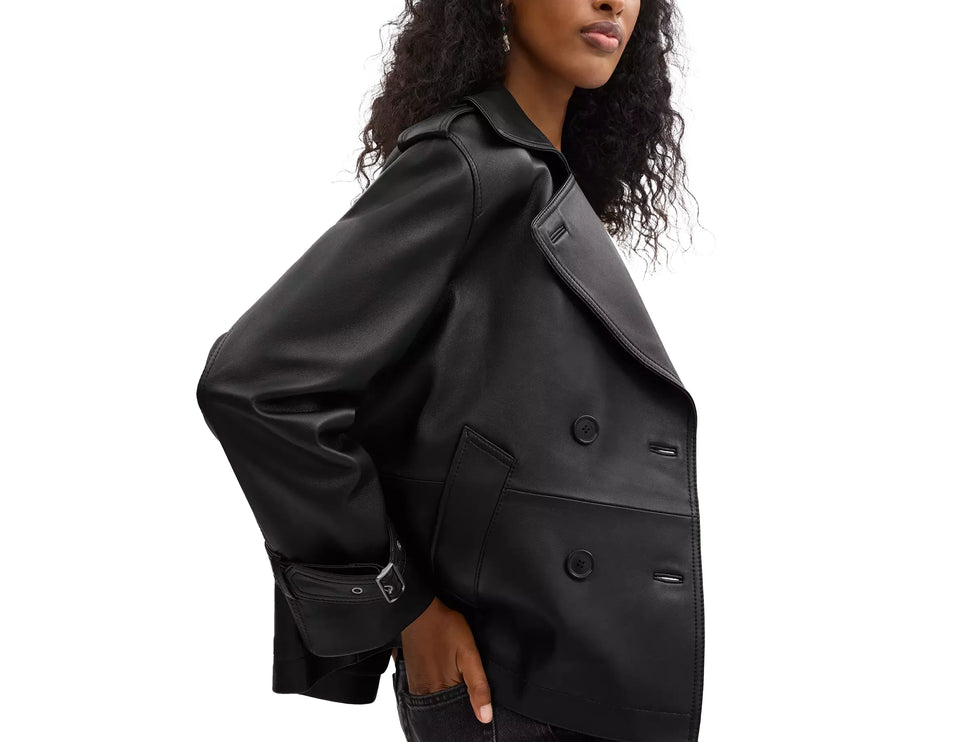 Coach Women's Mini Leather Trench Coat Black