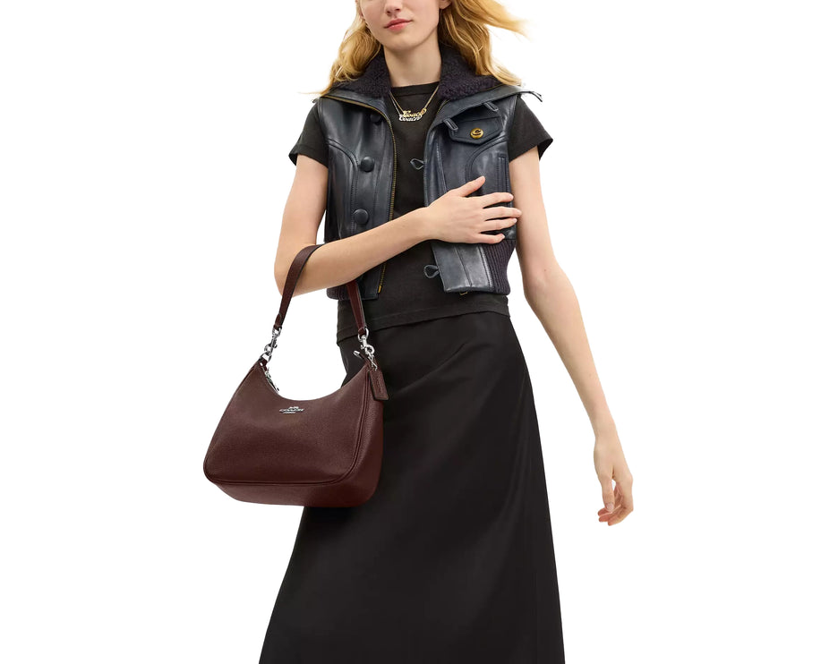 Coach Women's Teri Hobo Bag Pebbled Leather Silver