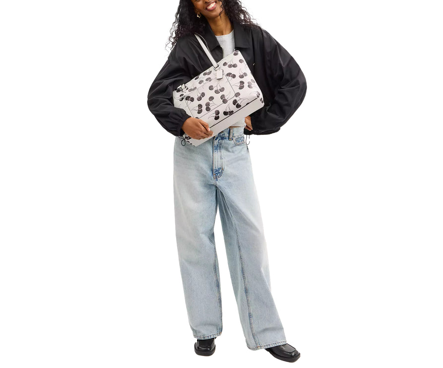 Coach Women's Station Tote Bag With Cherry Print White/Silver