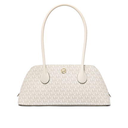Michael Kors Women's Petra Medium Signature Logo Shoulder Bag Light Cream Multi/Gold