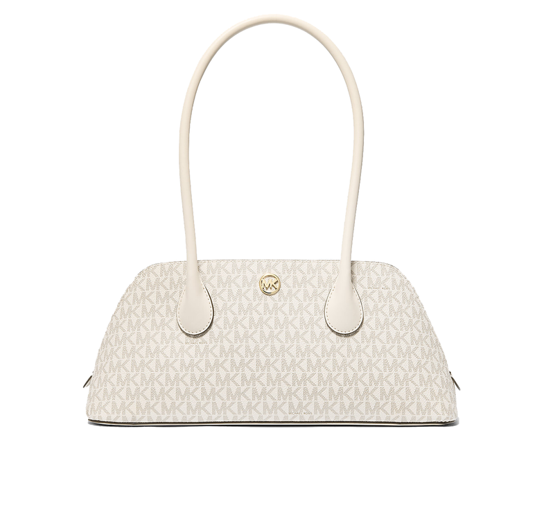 Michael Kors Women's Petra Medium Signature Logo Shoulder Bag Light Cream Multi/Gold