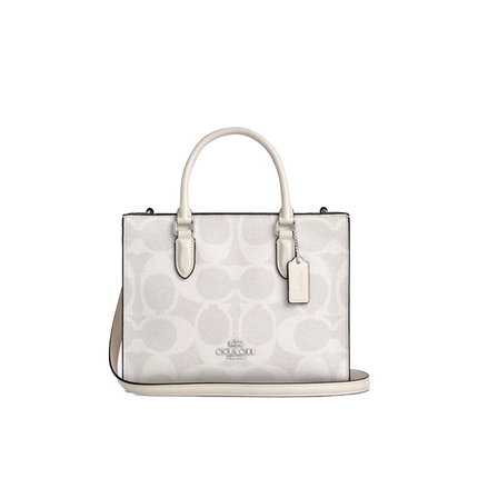 Coach Women's Maggie Small Tote Bag In Signature Canvas Silver/White/Chalk