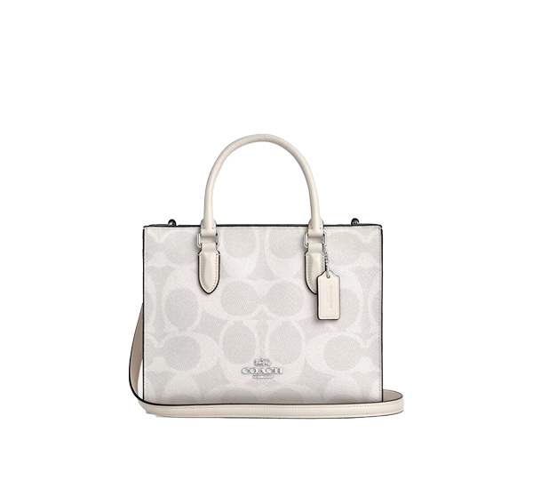 Coach Women's Maggie Small Tote Bag In Signature Canvas Silver/White/Chalk