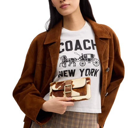 Coach Women's Ashton Wristlet In Haircalf With Cow Print Gold/Cow Multi