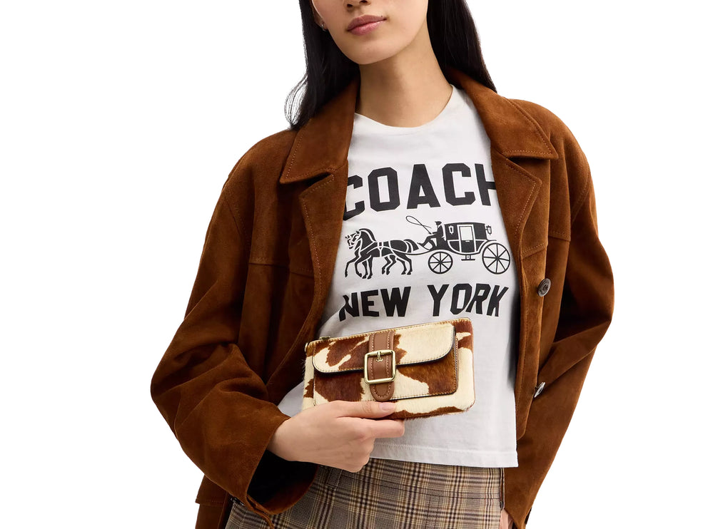 Coach Women's Ashton Wristlet In Haircalf With Cow Print Gold/Cow Multi