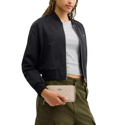 Coach Women's Long Zip Around Wallet With Detachable Card Case In Signature Canvas Silver/Sand/Taupe