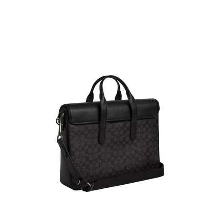 Coach Unisex Sullivan Portfolio Brief In Signature Canvas Gunmetal/Charcoal/Black