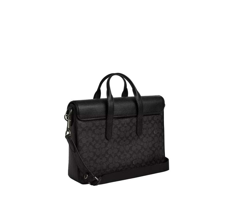 Coach Unisex Sullivan Portfolio Brief In Signature Canvas Gunmetal/Charcoal/Black