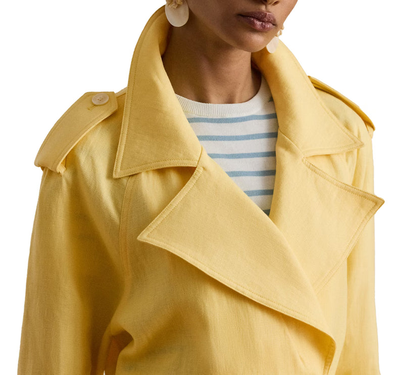 Polo Ralph Lauren Women's Double-Breasted Linen Trench Coat Lemon Sorbet