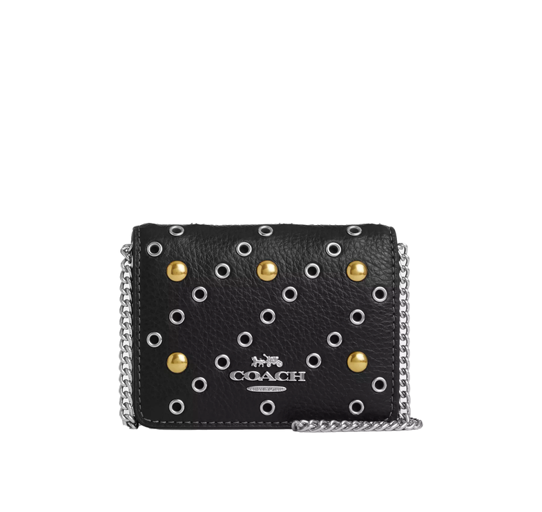 Coach Women's Mini Wallet On A Chain With Rivets Novelty Leather/Silver
