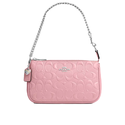 Coach Women's Nolita 19 In Signature Leather With Heart Charm Silver/Pink