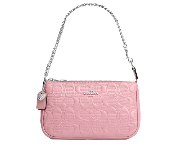 Coach Women's Nolita 19 In Signature Leather With Heart Charm Silver/Pink