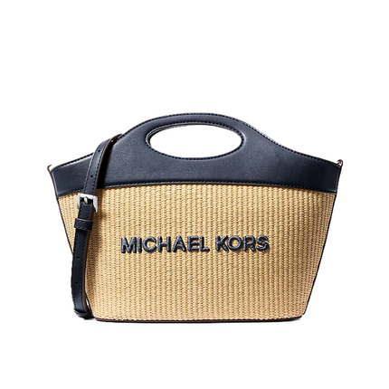 Michael Kors Women's Tatum Medium Woven Convertible Crossbody Bag Navy