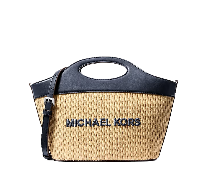 Michael Kors Women's Tatum Medium Woven Convertible Crossbody Bag Navy
