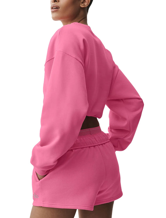 alo Women's Cropped Accolade Crewneck Paradise Pink