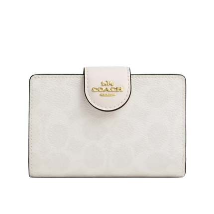 Coach Women's Medium Corner Zip Wallet In Signature Canvas Gold/White/Chalk