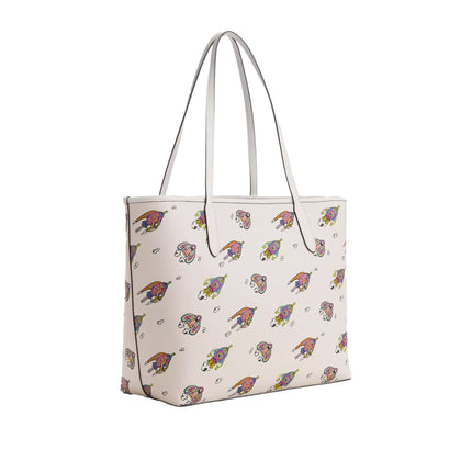 Coach Women's Cosmic Coach City Tote Bag With Rocket Print Novelty Leather/Silver/Chalk Multi