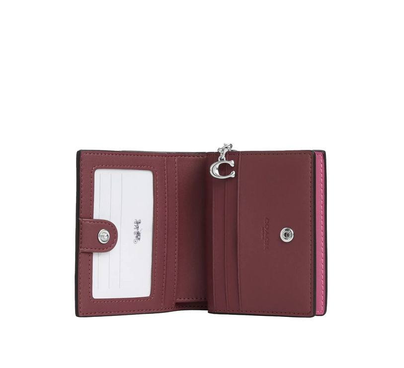 Coach Women's Snap Wallet With Floral Print Silver/Pink Multi