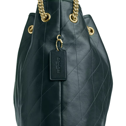 Coach Women's Evelyn Large Shoulder Bag With Quilting Gold/Dark Teal