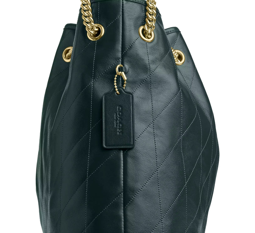 Coach Women's Evelyn Large Shoulder Bag With Quilting Gold/Dark Teal