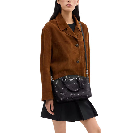 Coach Women's Sadie Satchel Bag With Star Print Black/Silver