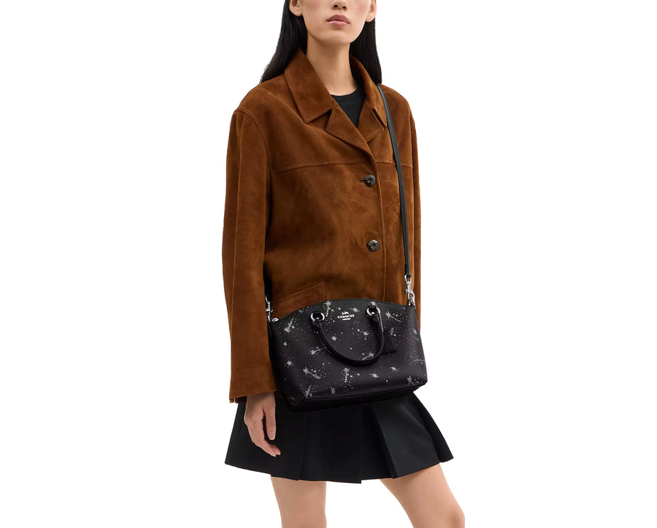 Coach Women's Sadie Satchel Bag With Star Print Black/Silver