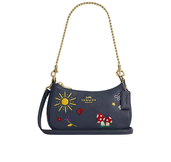 Coach Women's Teri Mini Crossbody Bag With Embroidery Gold/Dark Denim