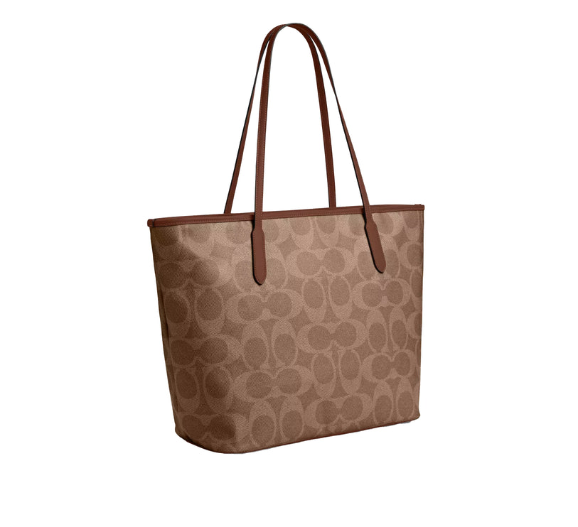 Coach Women's Large City Tote Bag In Maxi Signature Canvas Gold/Tan/Brown