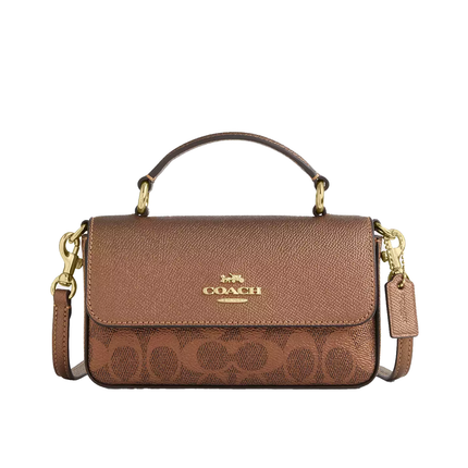 Coach Women's Mini Josie Top Handle Bag In Signature Canvas Gold/Brown/Copper