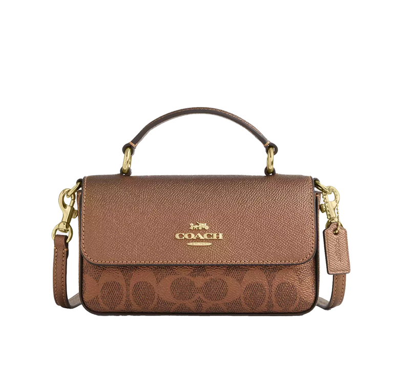 Coach Women's Mini Josie Top Handle Bag In Signature Canvas Gold/Brown/Copper