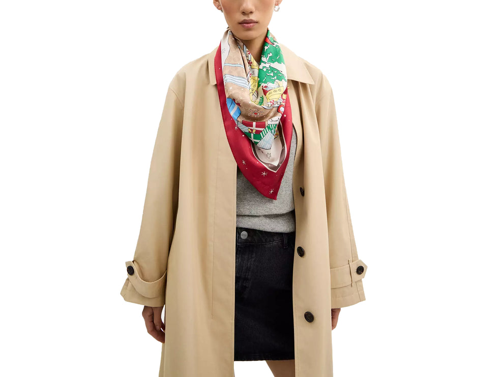 Coach Women's Signature Central Park Print Silk Square Scarf Tan Multi