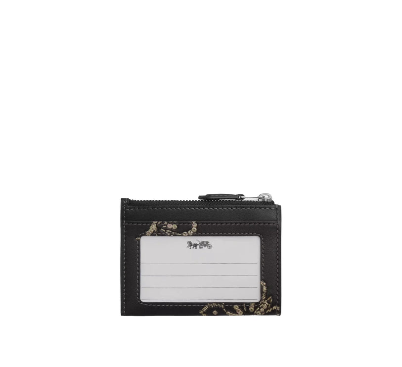 Coach Women's Mini Skinny Id Case With Butterfly Print Black/Silver