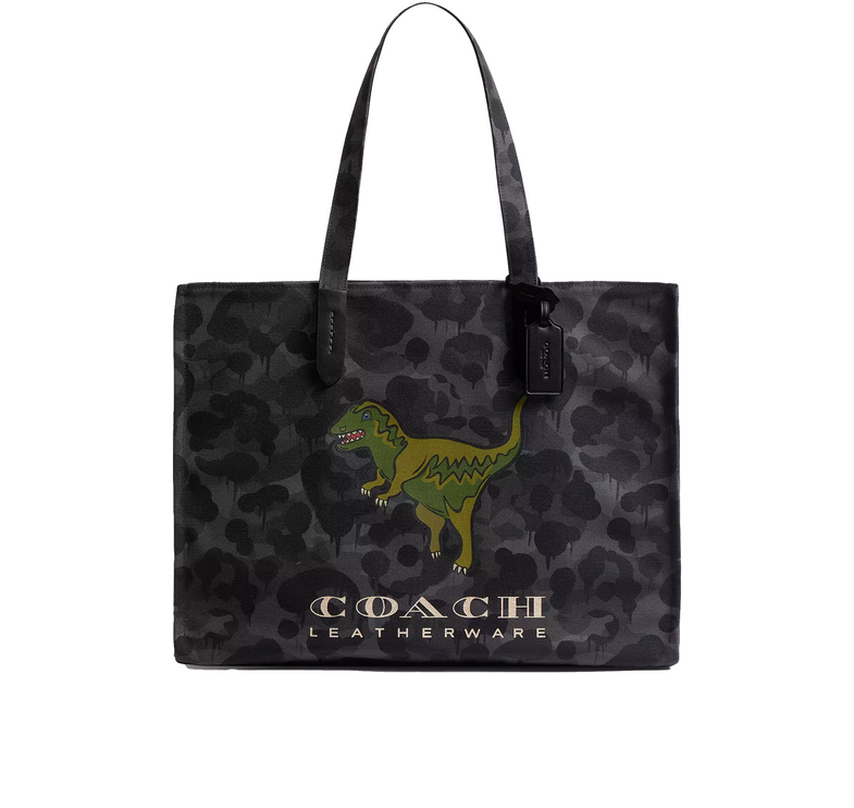 Coach Unisex Tote With Camo Print And Rexy Charcoal Multi
