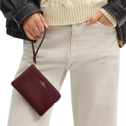 Coach Women's Corner Zip Wristlet Gold/Maroon