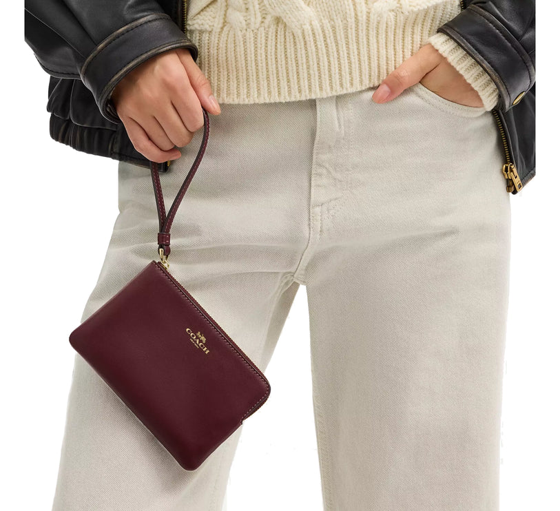 Coach Women's Corner Zip Wristlet Gold/Maroon
