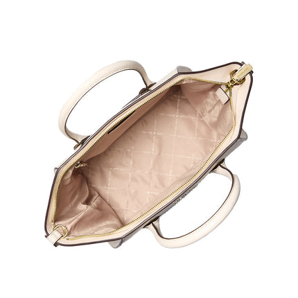 Michael Kors Women's Avril Large Leather and Suede Satchel Light Cream/Gold