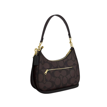 Coach Women's Teri Hobo Bag In Blocked Signature Canvas Gold/Walnut/Tan