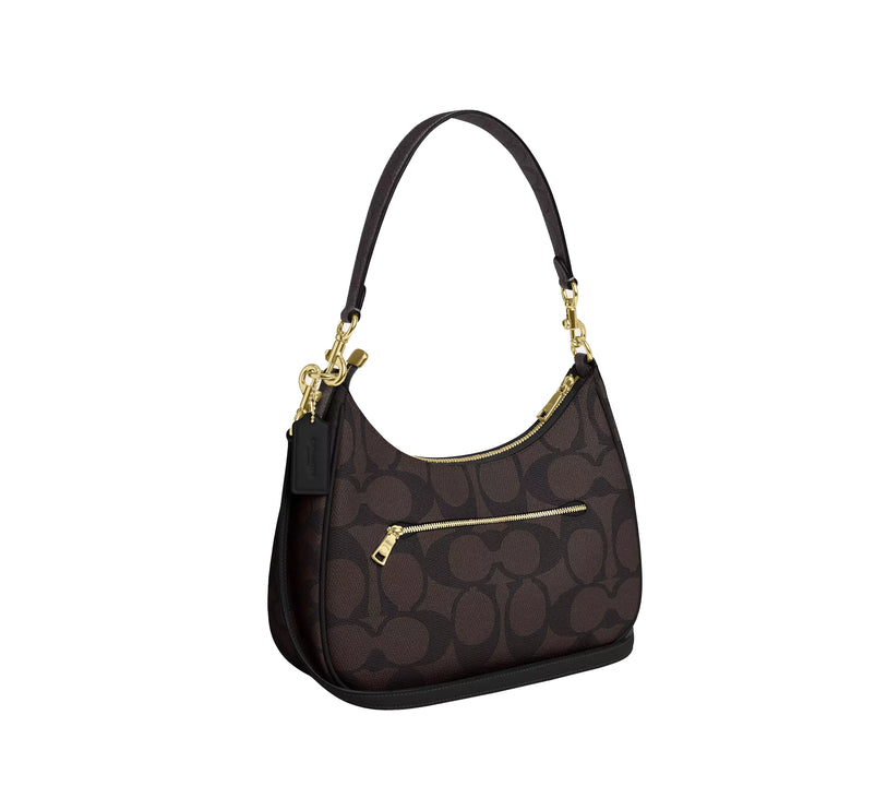 Coach Women's Teri Hobo Bag In Blocked Signature Canvas Gold/Walnut/Tan