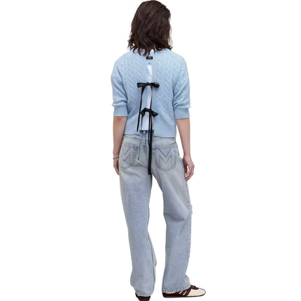 Marc Jacobs Women's Open Back Bow Cable Sweater Blue